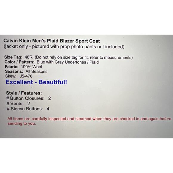 Calvin Klein Mens 48R Blue Gray Plaid Casual Blazer Sport Coat Jacket - Picture 2 of 16